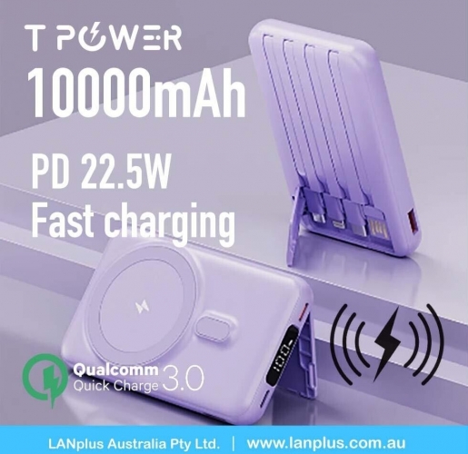 10000mAh QC3.0 PD22.5W fast charging Type-C Port LCD Magnet wireless Power Bank