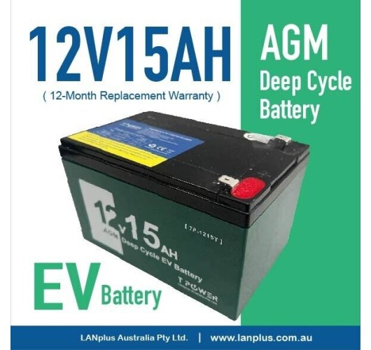 Tpower 12V 15AH AGM Rechargeable EV Battery Electric Bike Mobility Scooter 12AH