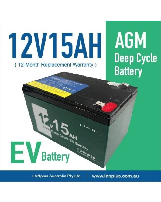 Tpower 12V 15AH AGM Rechargeable EV Battery Electric Bike Mobility Scooter 12AH
