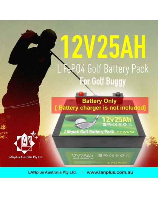 TPower 12V 25Ah LiFePO4 Golf Buggy Battery – 3-Pin or Anderson Connector – Battery Only