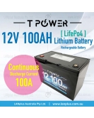 TPower 12V 100Ah LiFePO4 Lithium Deep Cycle Battery with M8 Terminals – 5 Year Warranty