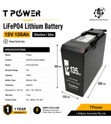 12V 135Ah LiFePO4 Lithium Deep Cycle Battery (Slimline)