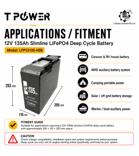 12V 135Ah LiFePO4 Lithium Deep Cycle Battery (Slimline)
