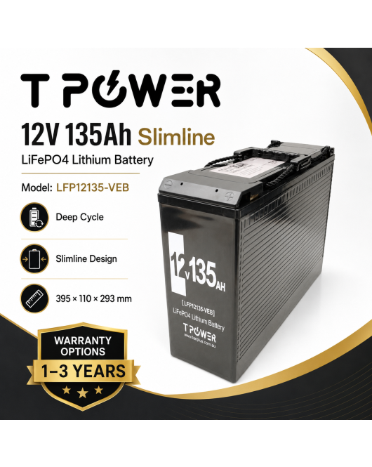 12V 135Ah Lithium Slimline Battery LiFePO4 Iron Phosphate Deep Cycle Camping 4WD Caravan