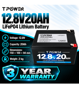 TPower 12V 20Ah LiFePO4 Lithium Battery F2 UPS Solar Backup 2kg