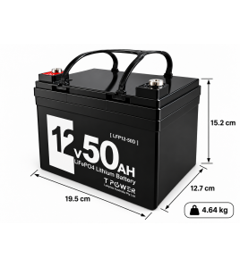 TPower 12V 50Ah LiFePO4 Lithium Deep Cycle Battery with M8 Terminals – 3 Year Warranty