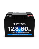 TPower 12V 60Ah LiFePO4 Lithium Deep Cycle Battery with M8 Terminals – 5 Year Warranty