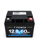 TPower 12V 60Ah LiFePO4 Lithium Deep Cycle Battery with M8 Terminals – 5 Year Warranty