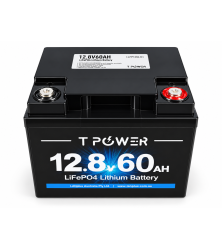 TPower 12V 60Ah LiFePO4 Lithium Deep Cycle Battery with M8 Terminals – 5 Year Warranty