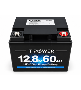 TPower 12V 60Ah LiFePO4 Lithium Deep Cycle Battery with M8 Terminals – 5 Year Warranty