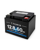 TPower 12V 60Ah LiFePO4 Lithium Deep Cycle Battery with M8 Terminals – 5 Year Warranty