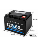 TPower 12V 60Ah LiFePO4 Lithium Deep Cycle Battery with M8 Terminals – 5 Year Warranty