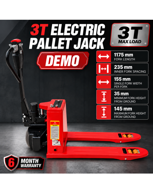 3T Electric Pallet Jack 3000kg Powered Pallet Truck 1175mm Fork Length DEMO