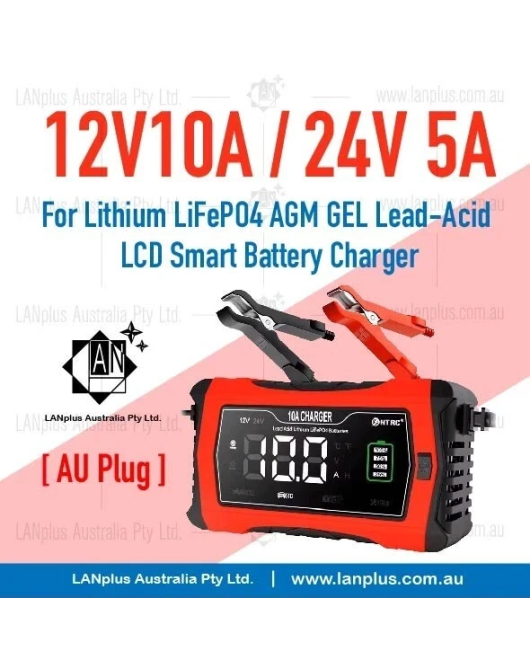 12V10A / 24V 5A LCD Automatic Smart Battery Charger f 12V 24V AGM GEL LiFePO4 AU