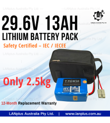 TPOWER 29.6V 13Ah Li Ion Battery 40A Max Discharge 2.5kg Lightweight IEC