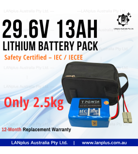 TPOWER 29.6V 13Ah Li Ion Battery 40A Max Discharge 2.5kg Lightweight IEC