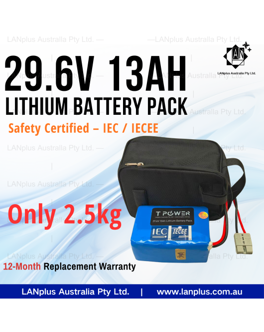 TPOWER 29.6V 13Ah Li Ion Battery 40A Max Discharge 2.5kg Lightweight IEC