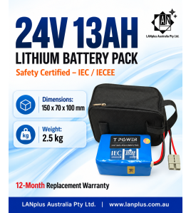 TPOWER 24V 13Ah Li Ion Battery 40A Max Discharge 2.5kg Lightweight IEC