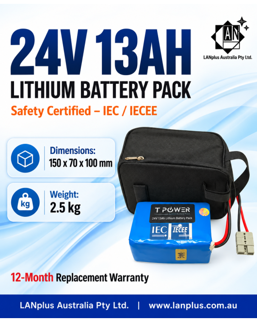TPOWER 24V 13Ah Li Ion Battery 40A Max Discharge 2.5kg Lightweight IEC