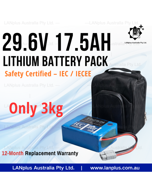 TPOWER 29.6V 17.5Ah Lithium Battery Pack 40A Discharge 3kg IEC Certified