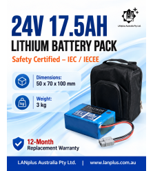 TPower 24V 17.5Ah Lithium Battery Pack with Carry Bag – 40A Discharge, IEC Certified