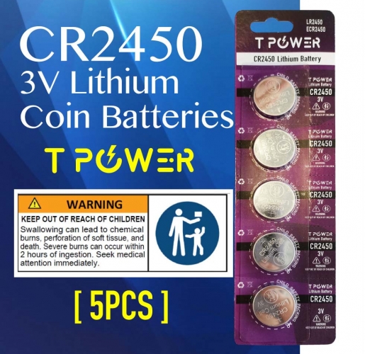 5pcs Tpower CR2450 3V Cell coin lithium button battery DL2450 ECR2450 wholesale