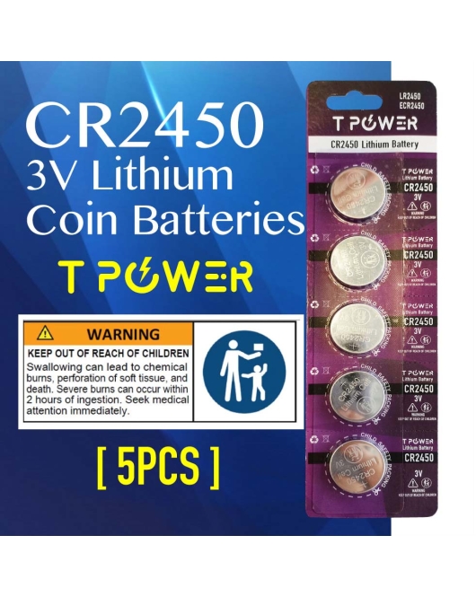 5pcs Tpower CR2450 3V Cell coin lithium button battery DL2450 ECR2450 wholesale