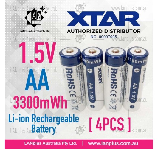 4x XTAR 1.5V AA Li-ion rechargeable Battery 3300mWh Mel stock