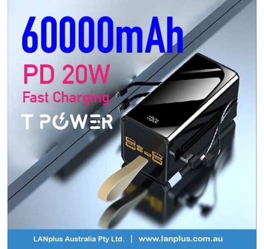60000mAh PD20W fast charging Type-C Micro lighting Port LCD Power Bank