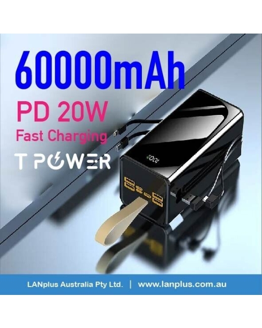 60000mAh PD20W fast charging Type-C Micro lighting Port LCD Power Bank