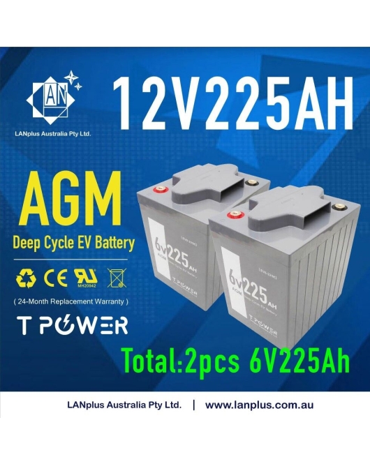 12V 225AH AGM DEEP CYCLE BATTERY 4 Golf Cart Forklift Solar Scissor 2pcs 6v225ah