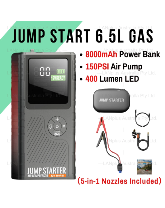 12V Jump Starter 8000mAh 1500A Car Battery Booster Power Bank Air Pump 150PSI