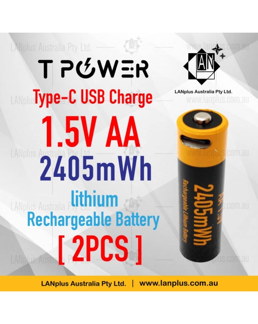 2pcs  1.5V AA 1280mAh Type-C usb 2405mWh lithium rechargeable lithium battery