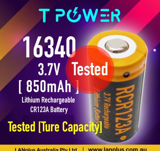 Tpower RCR123a Rechargeable CR123A INR16340 3.7V 850mAh Lithium Battery Nipple Top for Arlo Camera