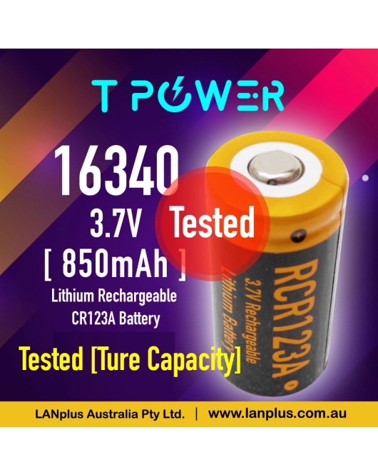 Tpower RCR123a Rechargeable CR123A INR16340 3.7V 850mAh Lithium Battery Nipple Top for Arlo Camera