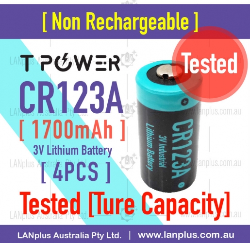 4x Tpower 3V CR123A 1700mah CR17345 Lithium Battery CR123 DL123A EL123A 123A