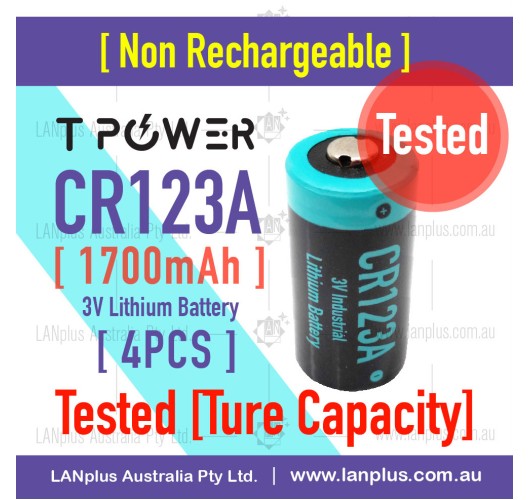 4x Tpower 3V CR123A 1700mah CR17345 Lithium Battery CR123 DL123A EL123A 123A