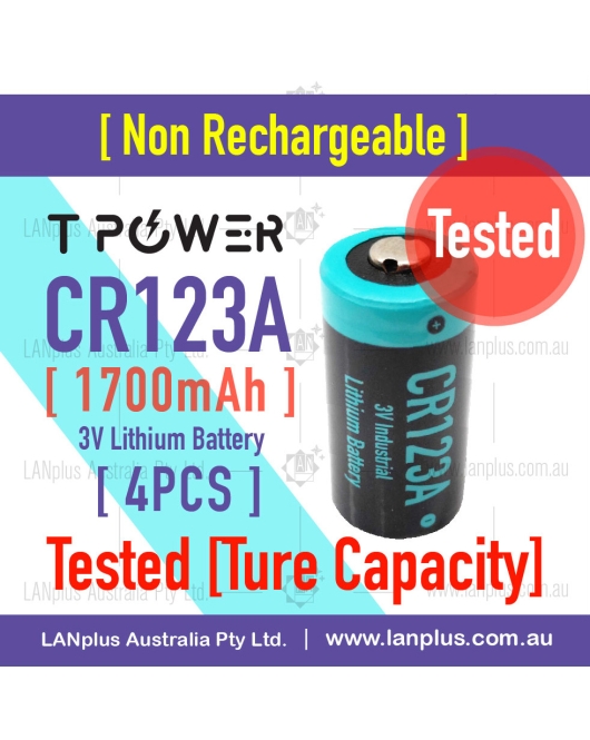 4x Tpower 3V CR123A 1700mah CR17345 Lithium Battery CR123 DL123A EL123A 123A