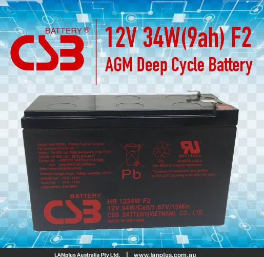 CSB HR1234W F2 12V 9Ah High Rate VRLA NBN UPS Alarm Battery Long Life Warranty