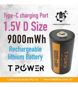 2x 1.5V 9000mWh D Size Rechargeable lithium Battery Type-C port