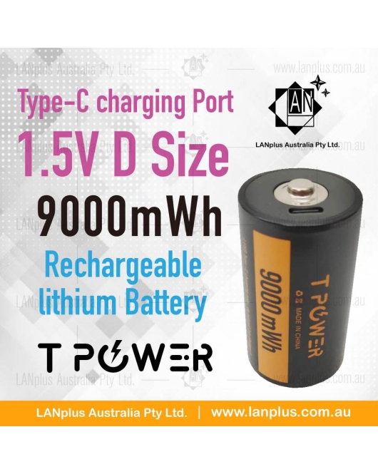 2x 1.5V 9000mWh D Size Rechargeable lithium Battery Type-C port