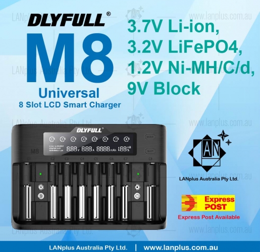 Dlyfull M8 8 slot Automatic Smart Battery Charger AA AAA Ni-MH C D 18650 24500 26650 16340 14500