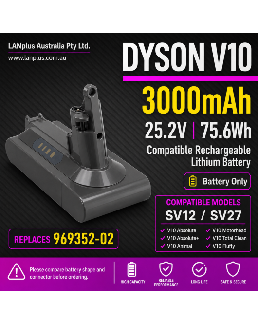 Compatible 25.2V 3000mAh Battery for Dyson V10 SV12 SV27 969352-02