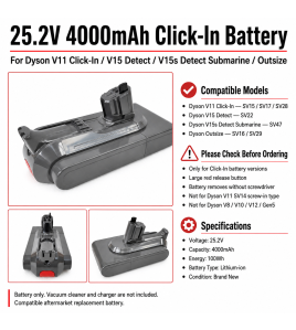 25.2V 4000mAh Battery For Dyson V11 V15 SV22 SV47 Click-In Vacuum