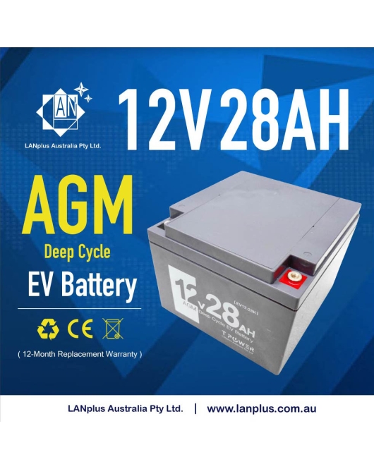 Tpower 12V 28AH AGM DEEP CYCLE EV Sealed Lead rechargeable Battery