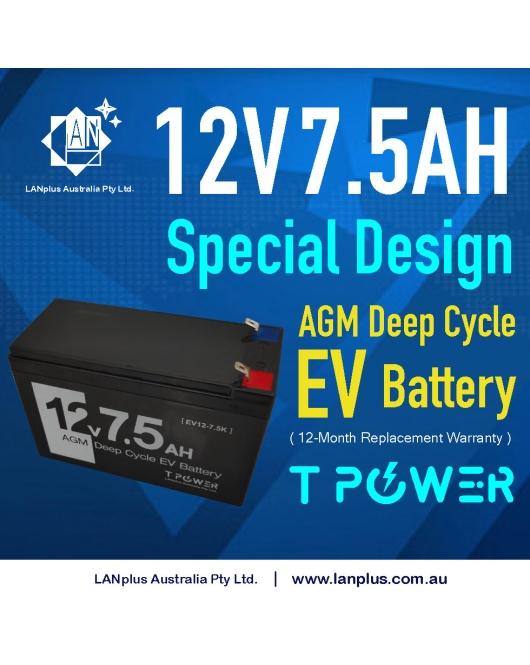 12V 7.5AH AGM Deep Cycle EV Battery 4 Electric Bike Scooter