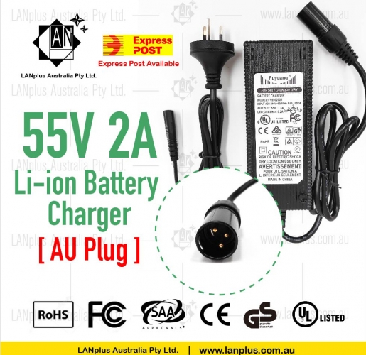 55V 2A Li-ion Lithium Battery charger for 48V ebike Electric Scooter Mobility