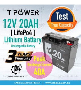 12V 20AH LiFePO4 Lithium Battery Rechargeable Light Weight 2.54Kg 3-Year Warranty
