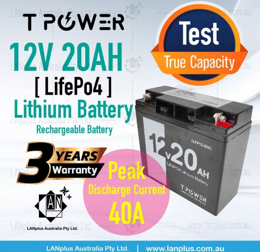 12V 20AH LiFePO4 Lithium Battery Rechargeable Light Weight 2.54Kg 3-Year Warranty