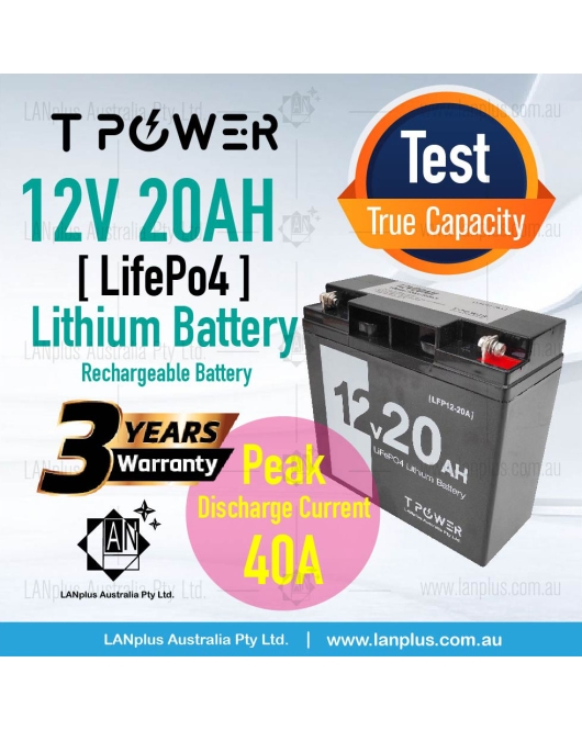 12V 20AH LiFePO4 Lithium Battery Rechargeable Light Weight 2.54Kg 3-Year Warranty